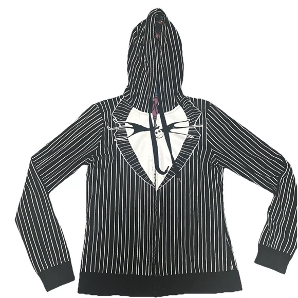 Disney Nightmare Before Christmas REVERSIBLE HOODIE Jack N Sally *M*  Full Zip - Picture 1 of 10